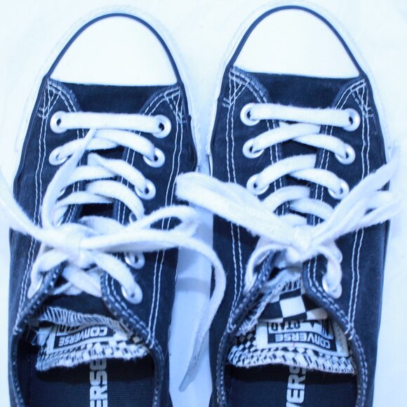 Converse Chuck Taylor All Star W 8 Black Double Tongue Low Top Sneakers 552589F - Picture 10 of 12